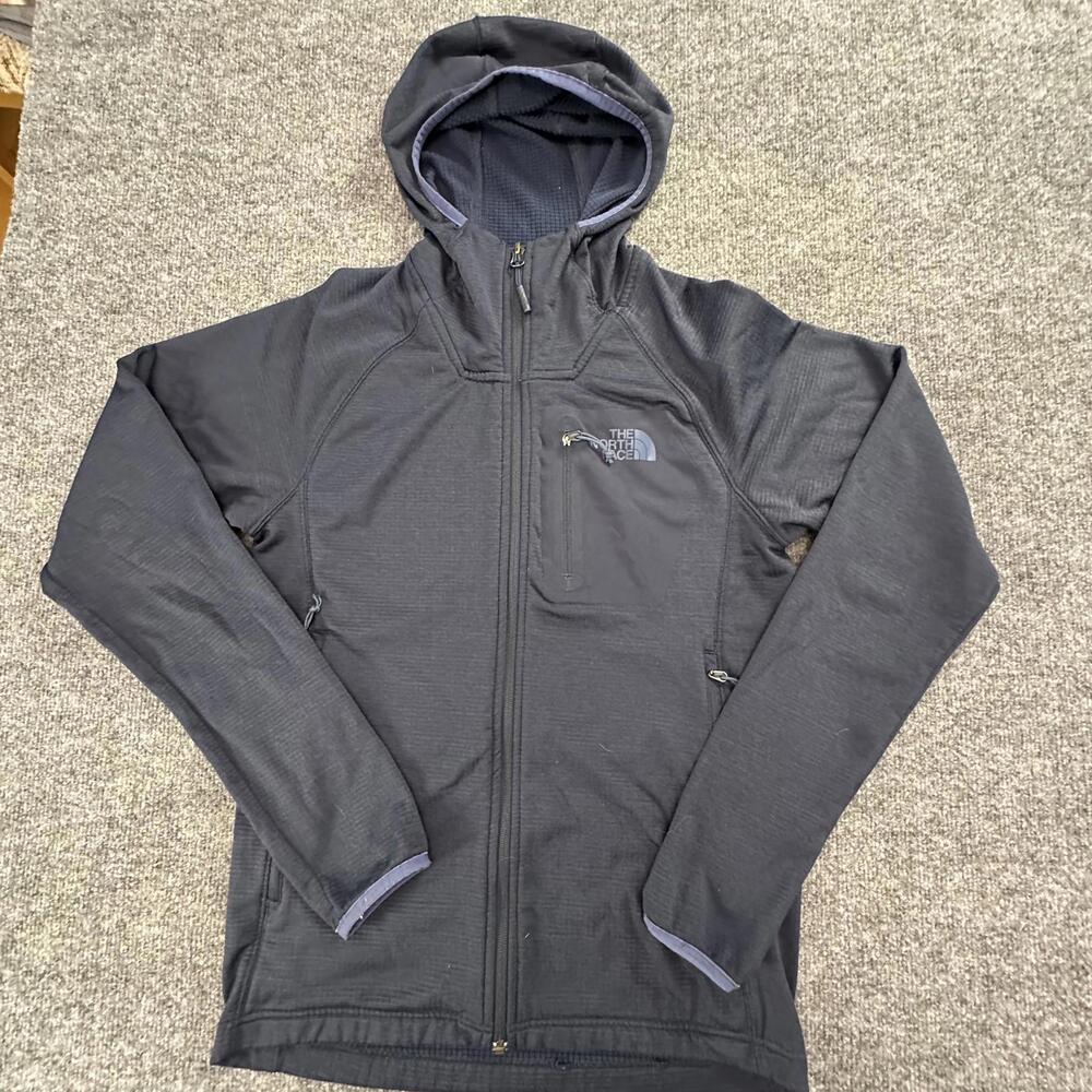 The North Face Mens Black Full Zip Grid Fleece Hoodie Sweatshirt S #296